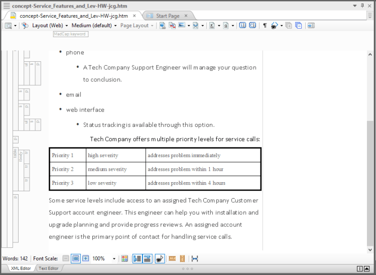 Tables and bullet points in a file in MadCap Flare