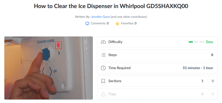 Repair page on iFixIt.com: https://www.ifixit.com/Guide/How+to+Clear+the+Ice+Dispenser+in+a+Whirlpool+Refrigerator/145125