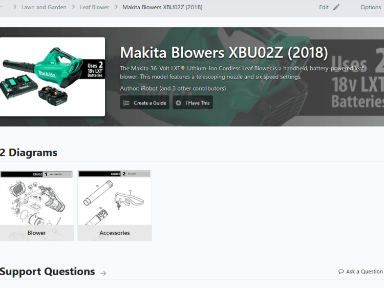 Device page for Makita Blowers XBU02Z (2018) on iFixIt.com: https://www.ifixit.com/Device/Makita_Blowers_XBU02Z_2018